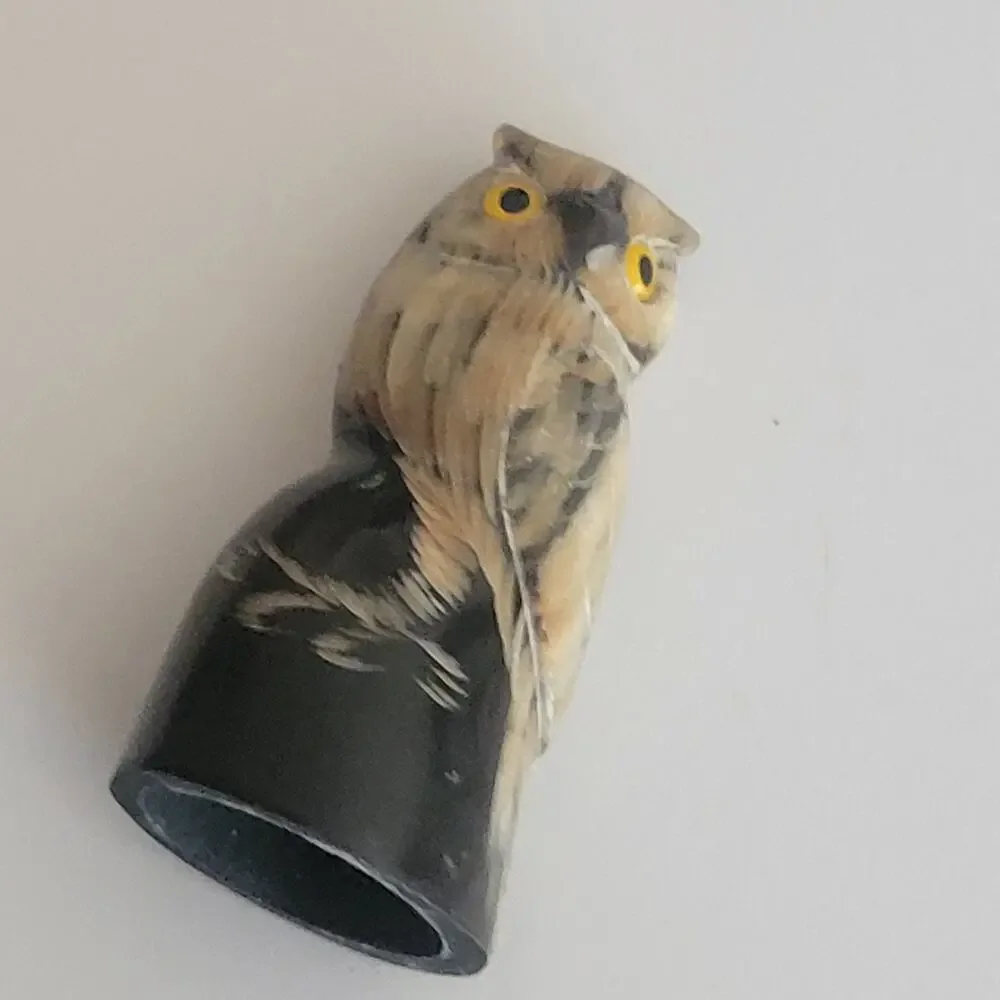 Vintage Carved Water Buffalo Horn Owl Figurine Sculpture 2.75
